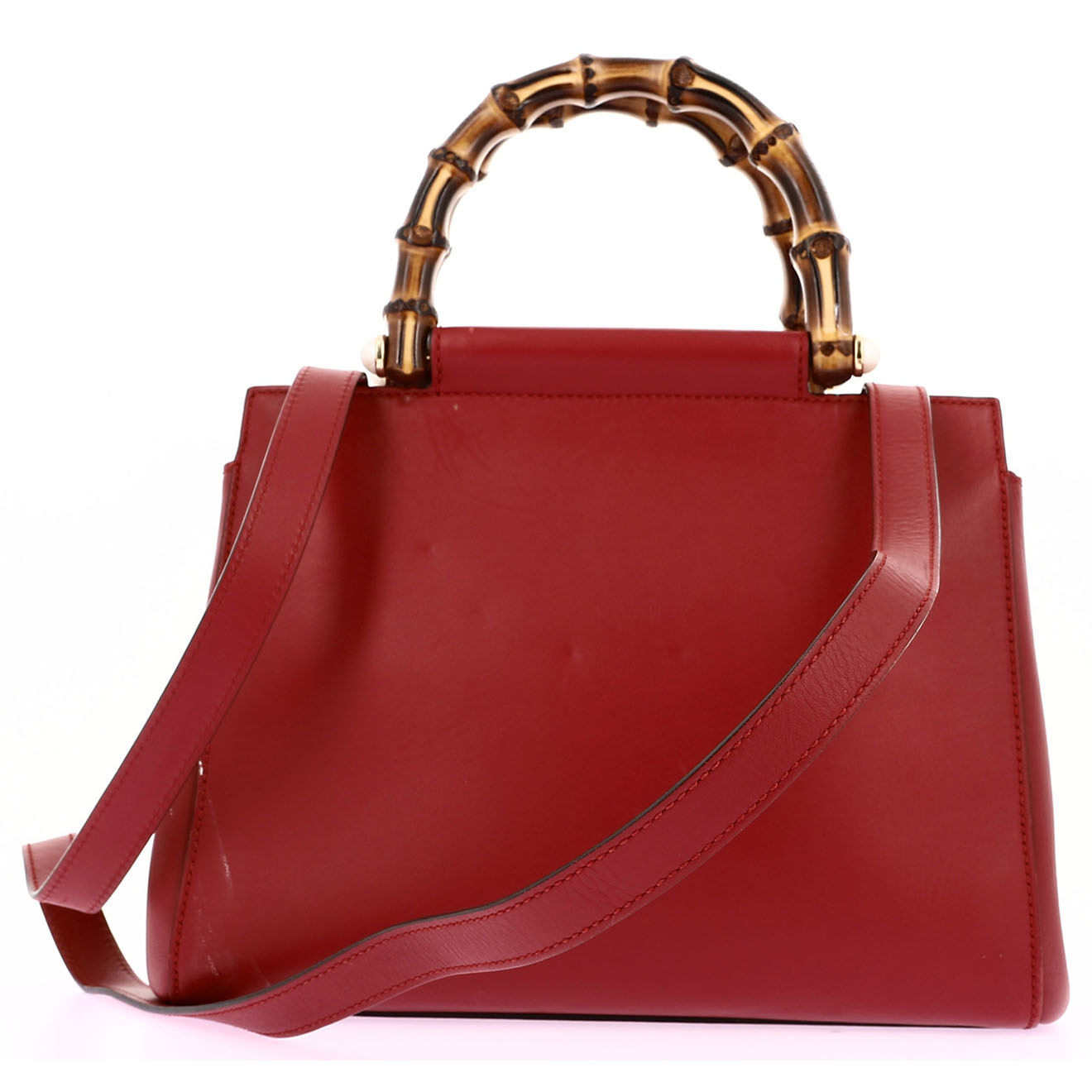 Gucci Sac bandoulière en Cuir Bamboo rouge - Parfait état - Longueur 28 cm