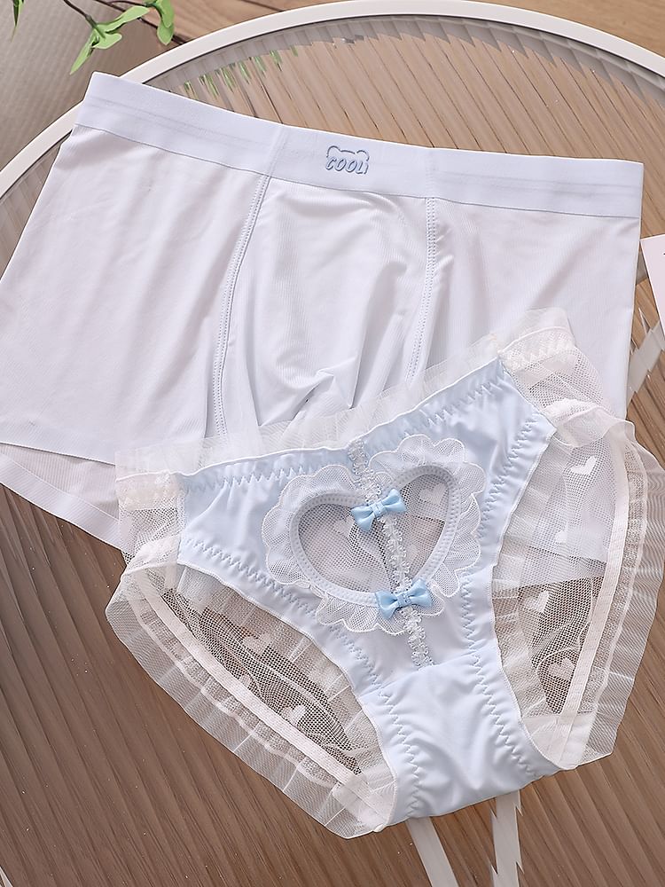 Pancherry - Matching set voor koppels: boxershort met letters + kanten slip met hartvormige uitsparing
