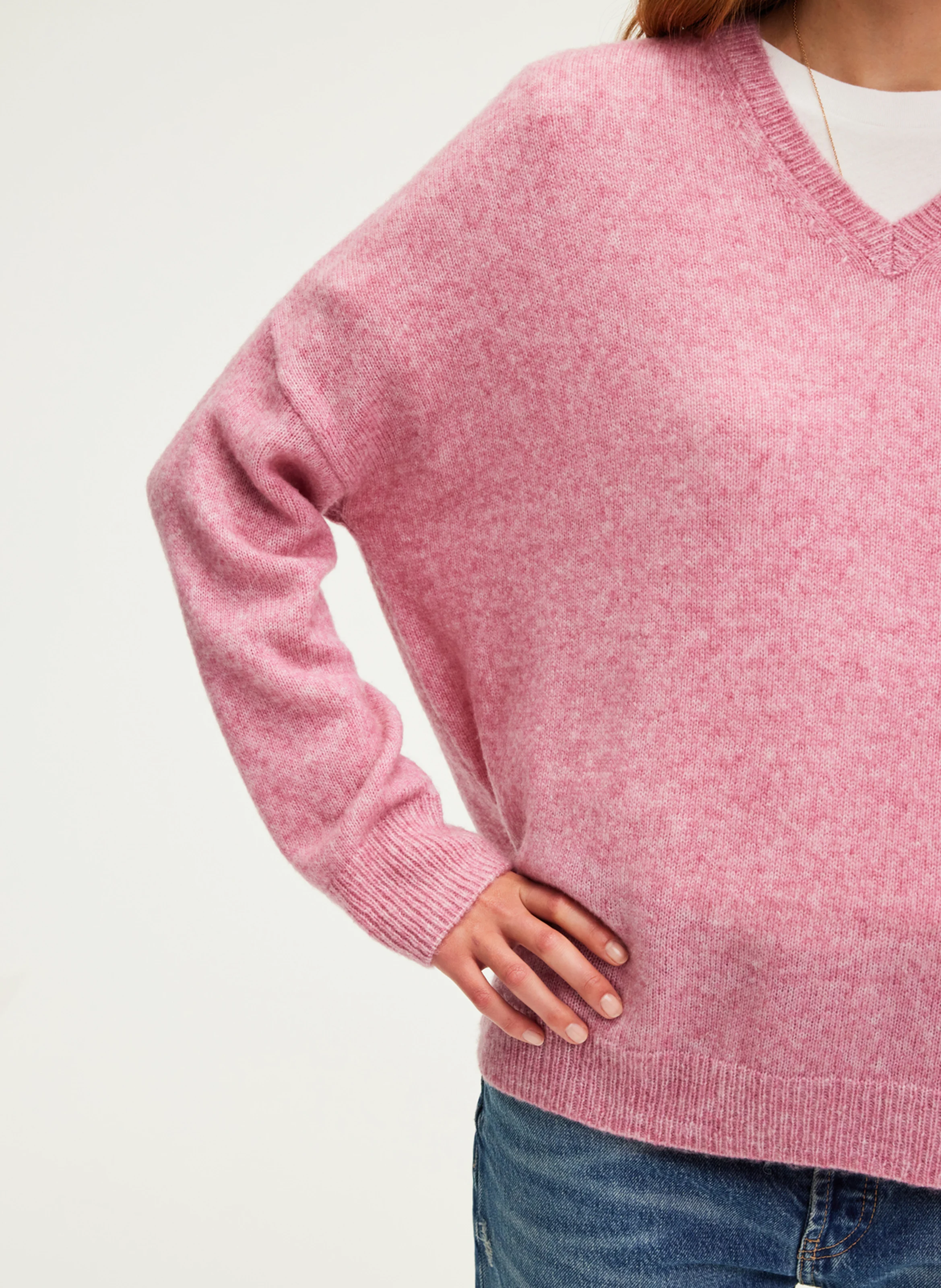 JOURNA - Pull col V en laine mélangée | Rose