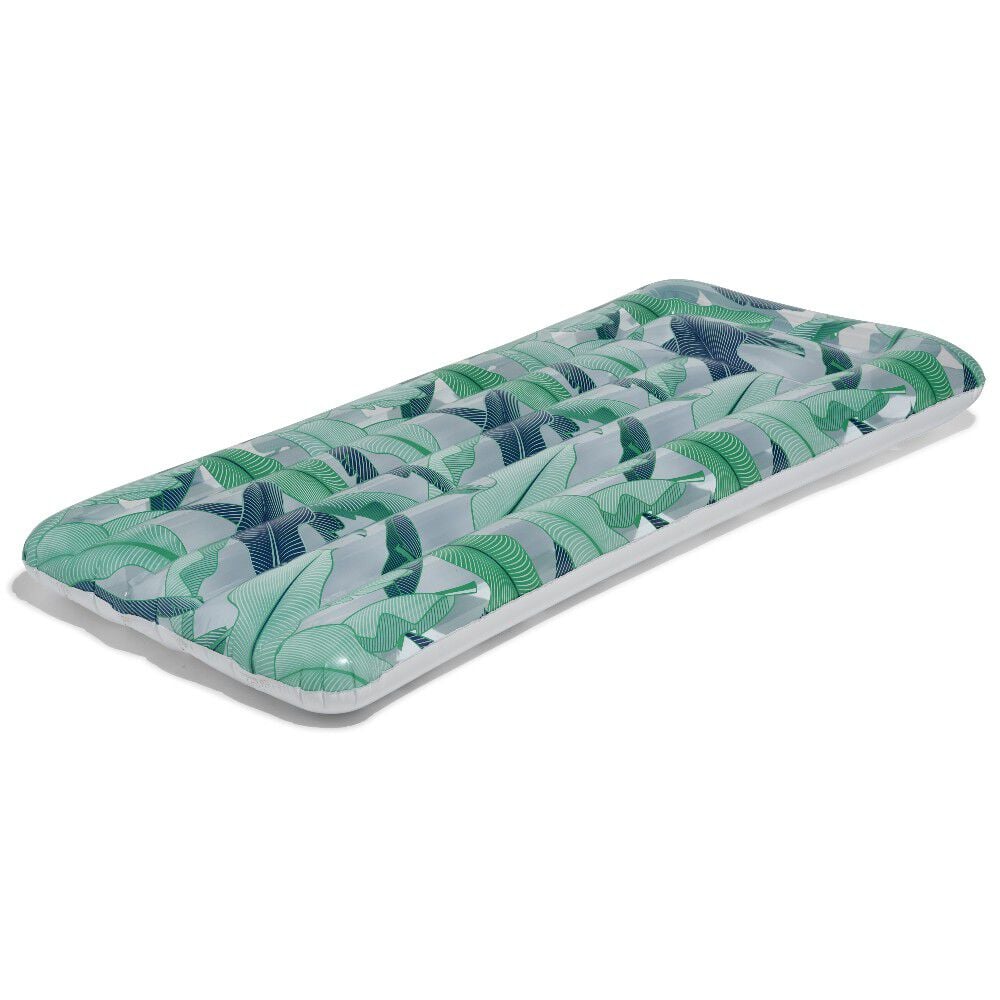 Matelas gonflable piscine motif tropical feuillage vert