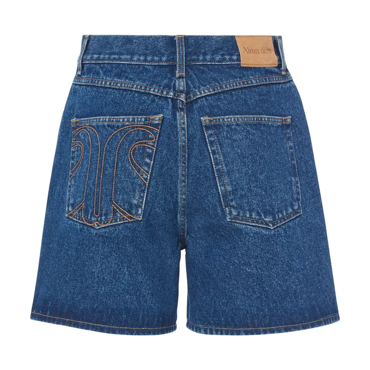 Alma Deia Short Taille Haute en Coton Bio | Denim stonewashed