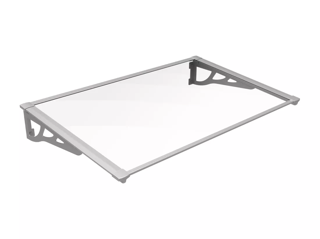 Auvent de porte en aluminium 120 x 90 cm incliné argenté KEPLER