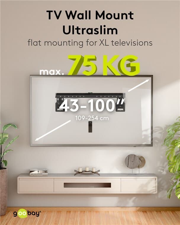 Ultraslim TV-vægbeslag Basic FIXED (XL), sort