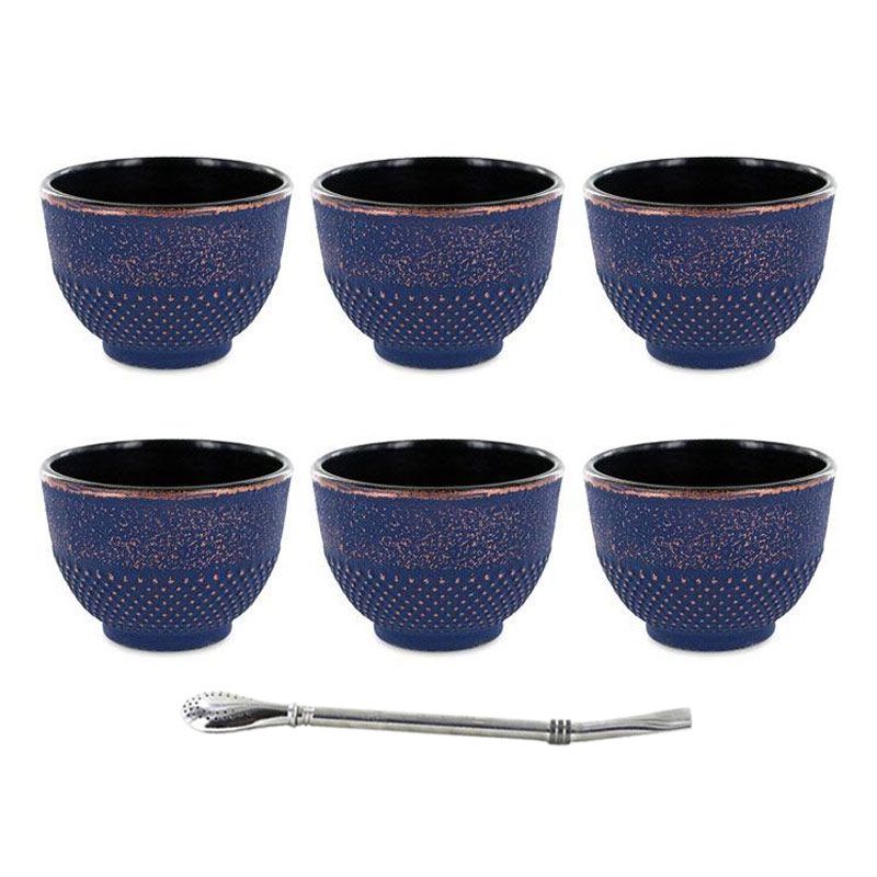 6 tasses en fonte violettes 15 cl + paille inox avec filtre Aromandise