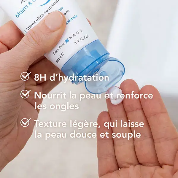 Creme ultranutritivo para mãos e unhas Bioderma Atoderm, embalagem com 2 unidades de 50ml