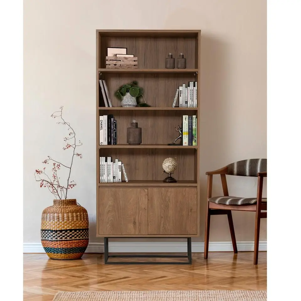 Boekenkast Walnoot Bruin Melamine - 80x36x182cm - Rea