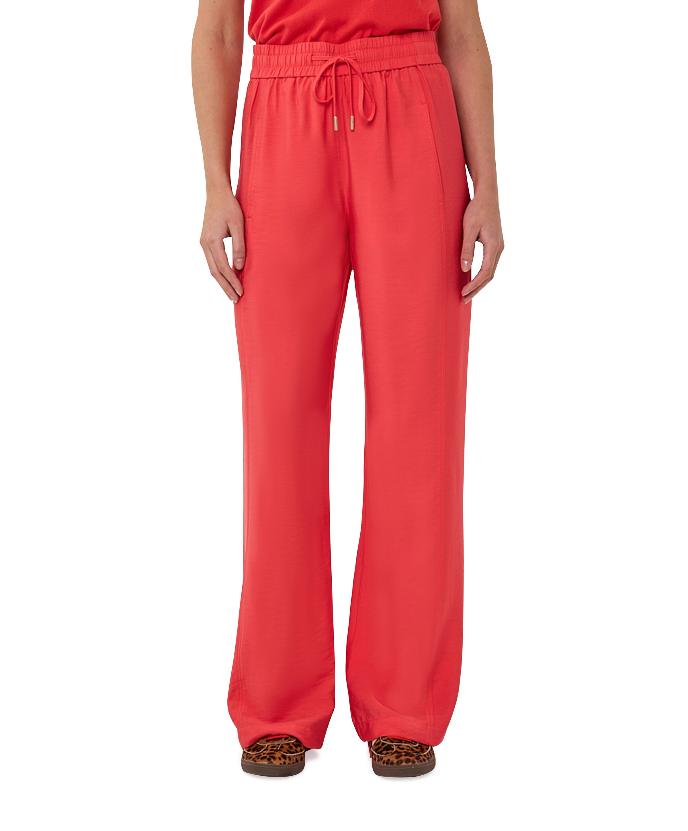 EsQualo Wide elastic waist slub dames broek rood