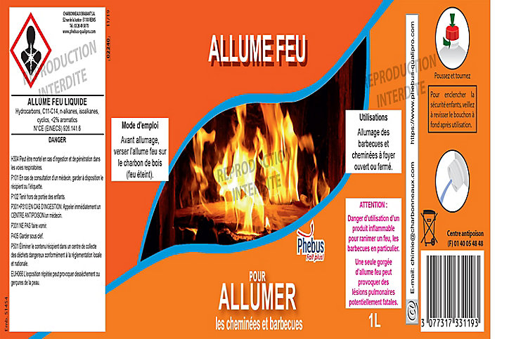 Liquide allume-feu Phebus en bouteille capacité 1 L