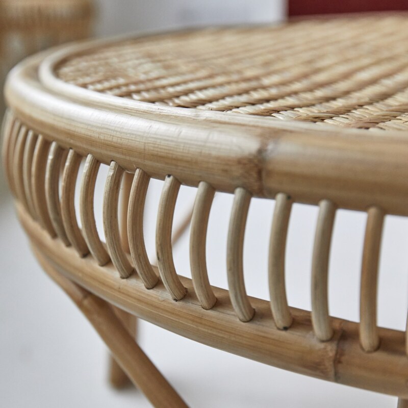 Table basse en tiges de rotin Zita H 40 x L 90 x P 90 cm