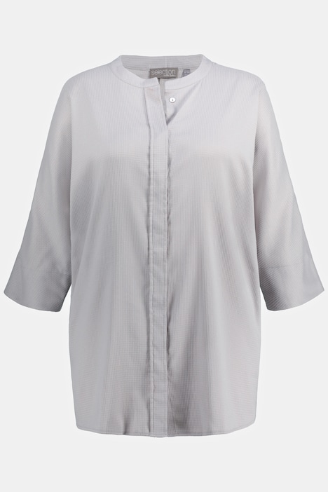 Bluse, Struktur, Oversized, Stehkragen, 3/4-Arm