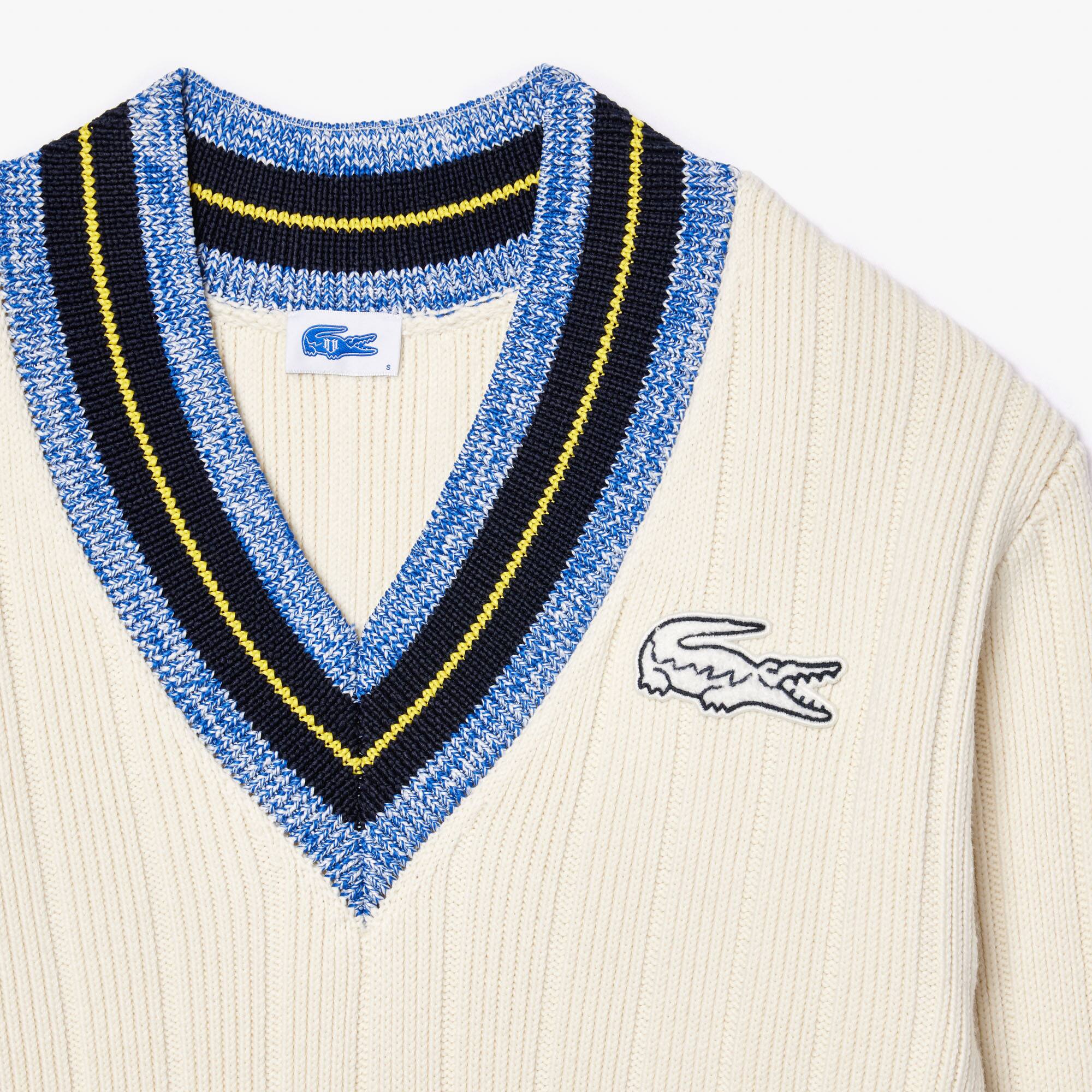 Lacoste x Eleven by Venus extraweiter gestreifter Pullover mit V-Ausschnitt Lacoste X EleVen by Venus Williams - Weiss - Lacoste - Unisex