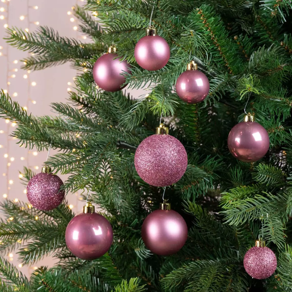 Lot de 30 boules de Noël assorties Alpine Vieux rose