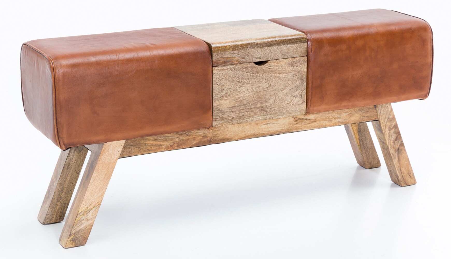 KADIMA DESIGN Retro Sitzbank, Echtes Leder, Holzbeine, 120 cm - Stilvoll & Komfortabel mit Stauraum