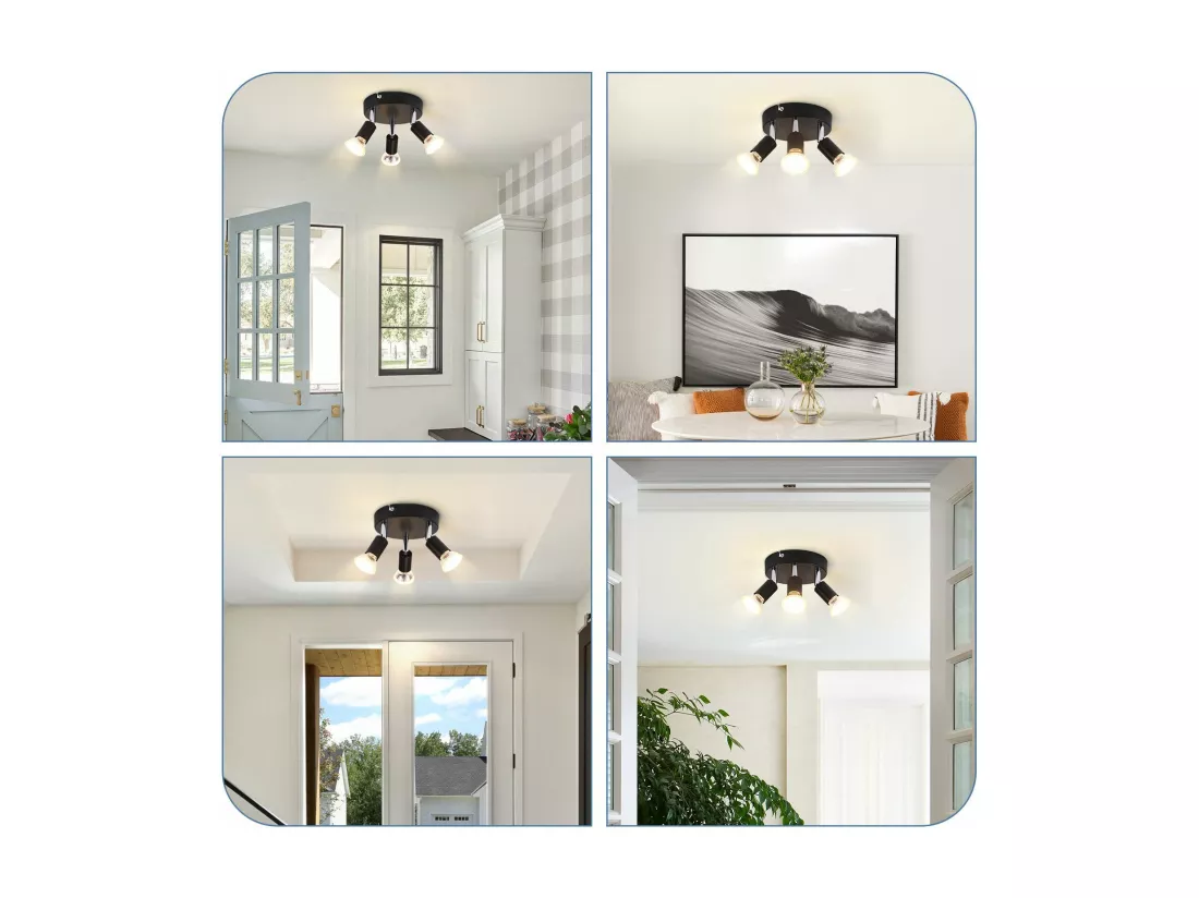 NETTLIFE Plafonnier LED GU10 -3 Spots de Plafond Ronde Moderne Spots de Plafond 350° pour Cuisines Couloir Chambre Salon - sans Ampoule Noir