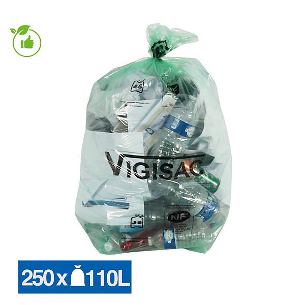 Sacs poubelle déchets courants Vigisac transparents 110 L, lot de 250