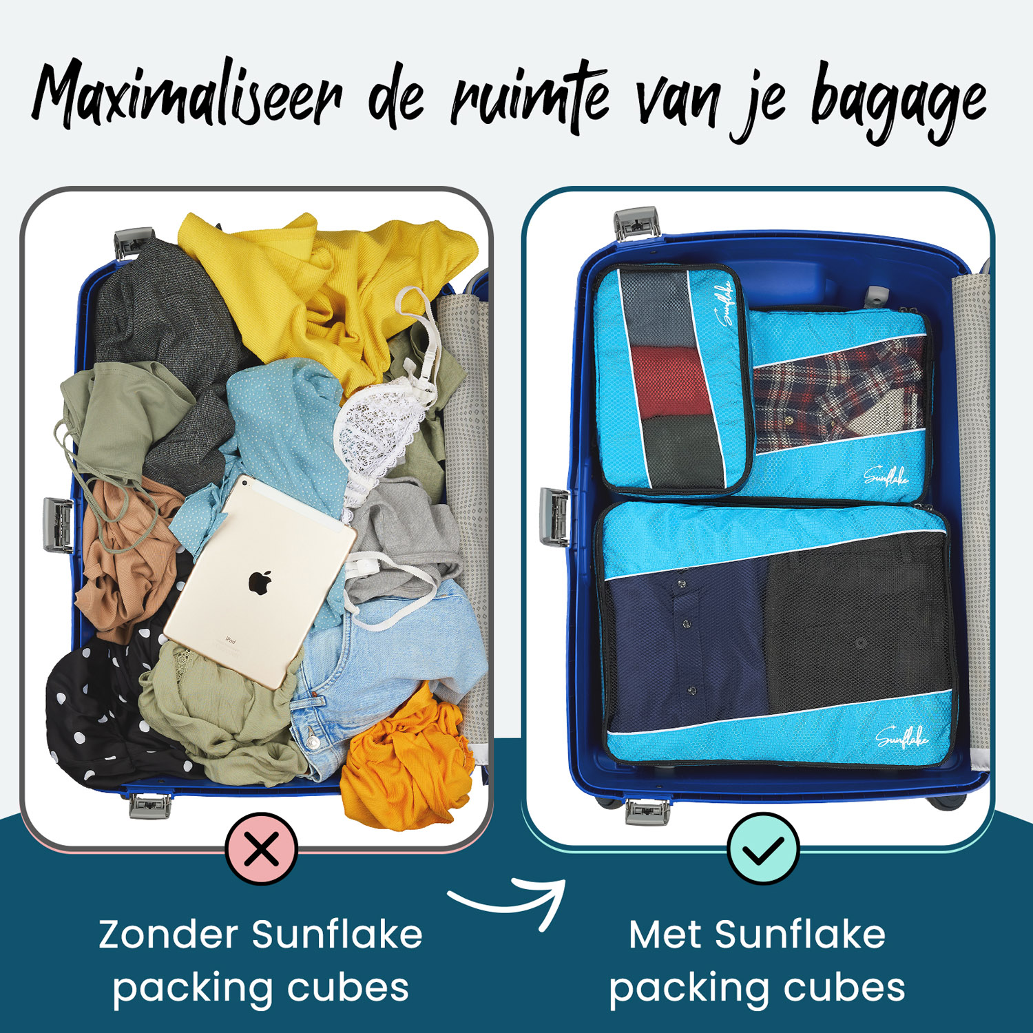 Sunflake set van 3 Packing Cubes - Blue