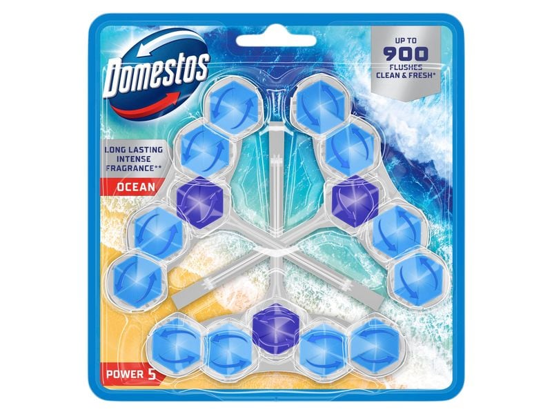 Domestos WC-Reiniger Power 5 WC Stein Ocean 3 Stück Einhänger für die Toilette für hygienische Reinheit