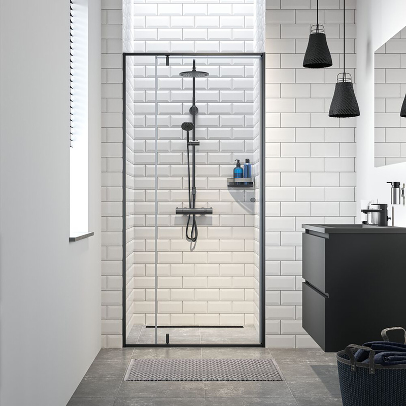 Sealskin Contour draaideur voor nis 100x200 cm, 6 mm helder veiligheidsglas met antikalklaag Mat zwart