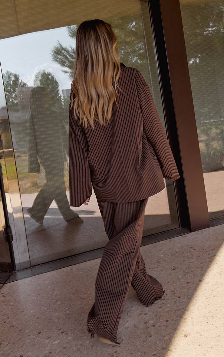 Marron Foncé Pantalon Large À Fines Rayures
