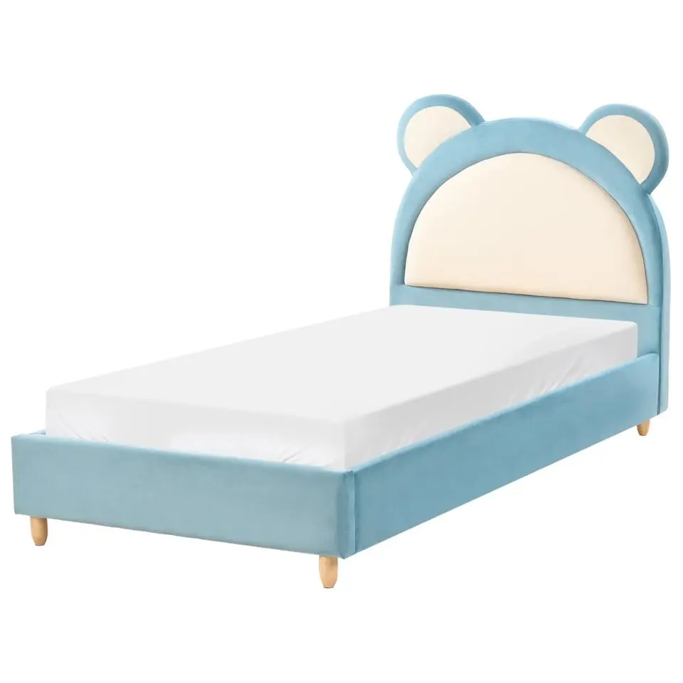 MAILLES - Eenpersoonsbed - Blauw - 90 x 200 cm - Fluweel