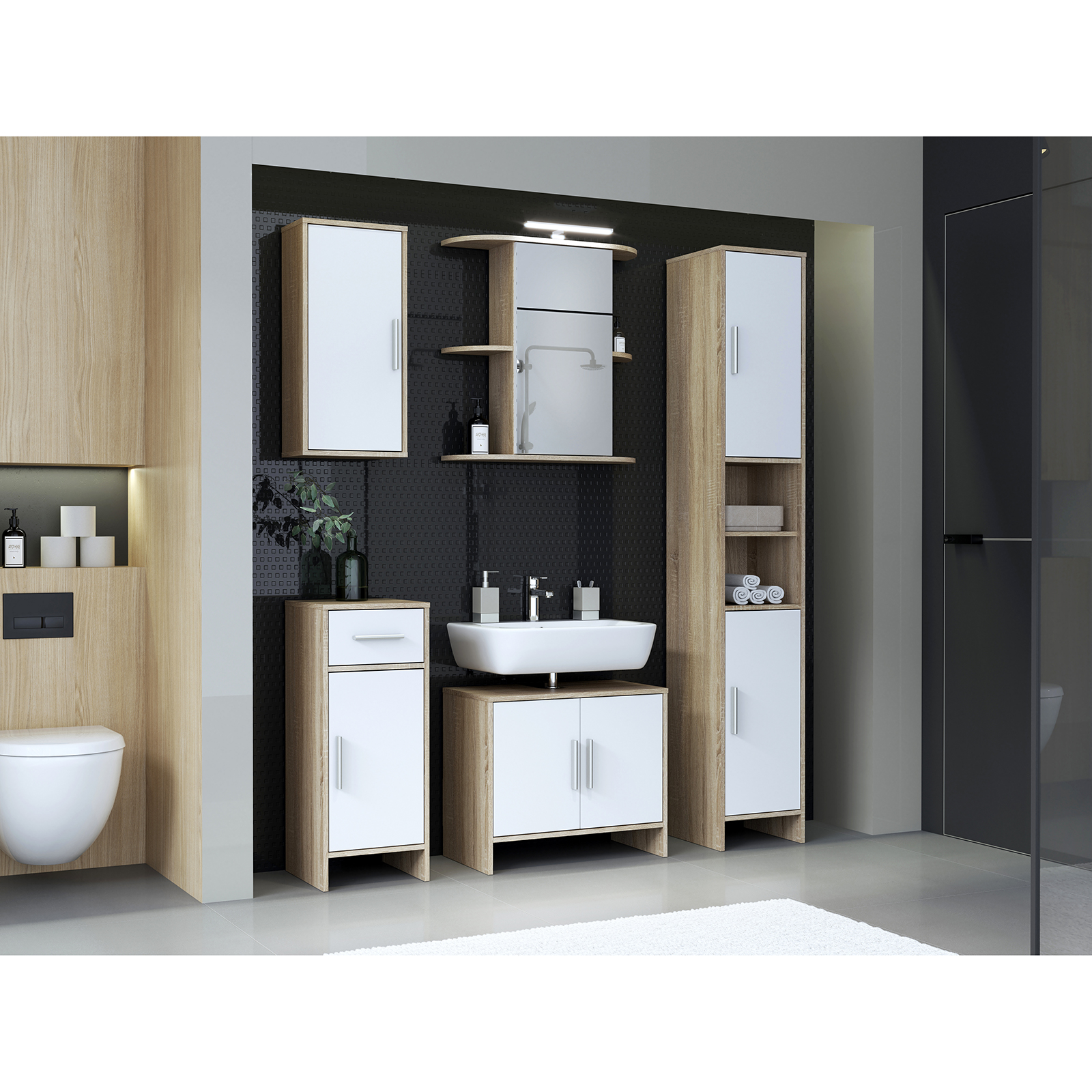Hochschrank - Sonoma Eiche-weiß - 33 cm breit