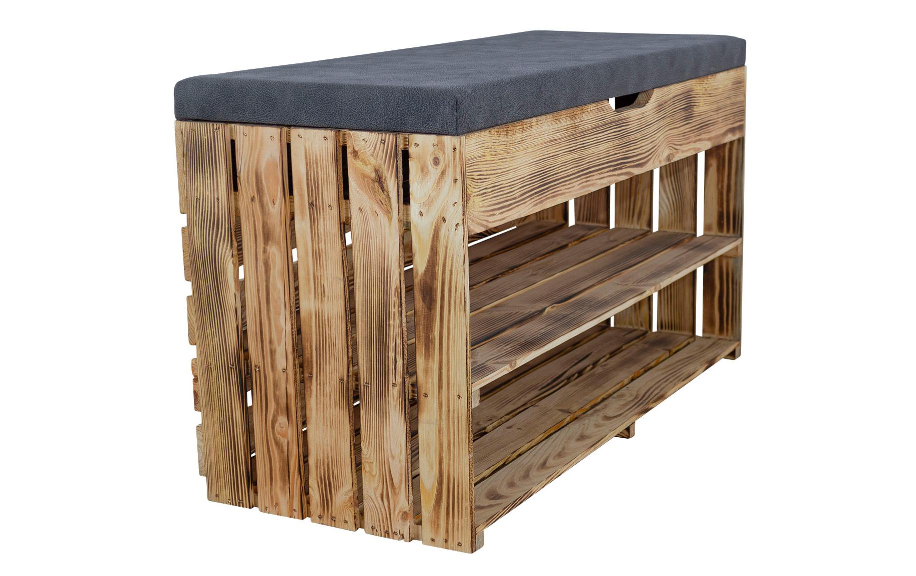 Sitzbank mit Ablage, Braun geflammt, 90 x 55 cm<br>Gepolsterte Sitzbank mit Schuhablage
