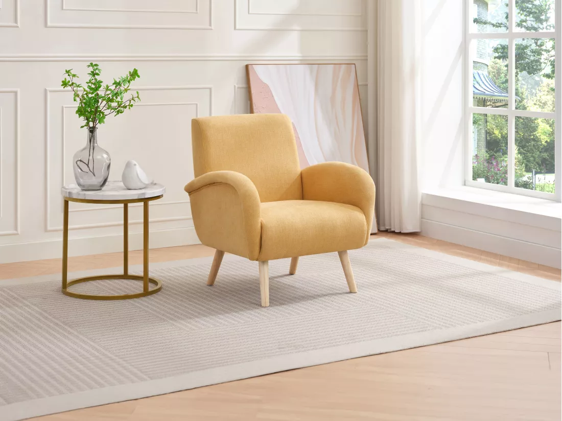 Fauteuil en tissu jaune moutarde MAZARONE