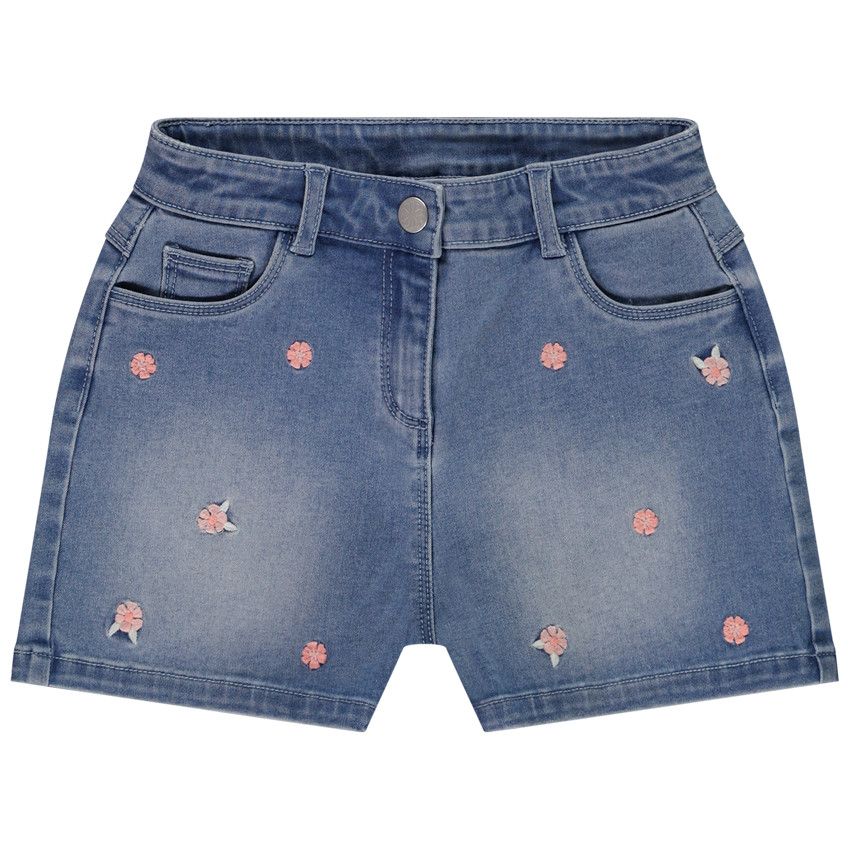 Short en denim avec fleurs brodées pour fille - Bleu