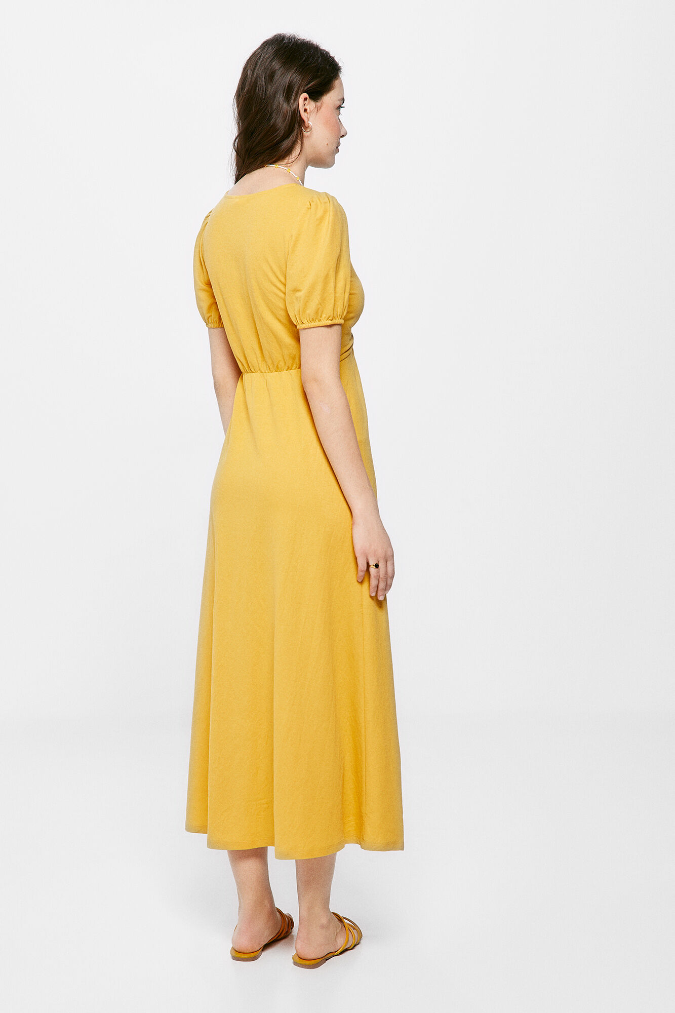 Vestido Midi Liso Arandela - dourado