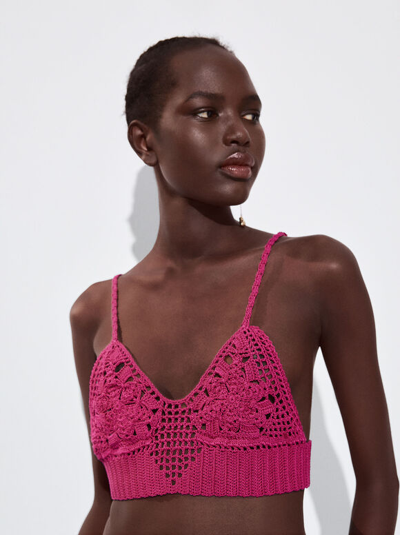 Top cropped de crochê - Rosa