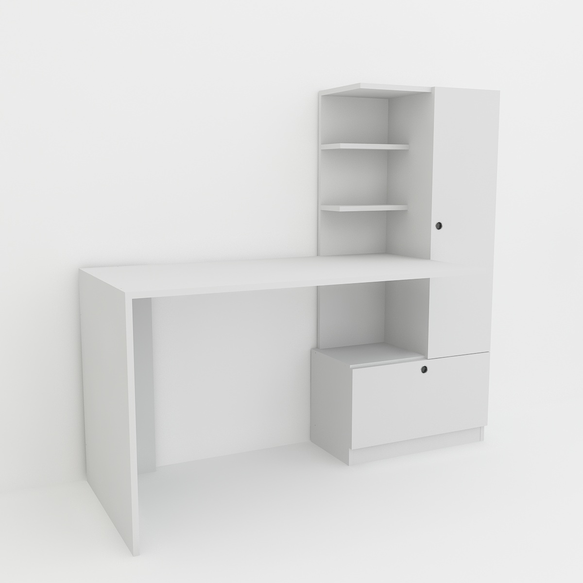 Schreibtisch - weiß - mit Regalelement - 150 cm breit