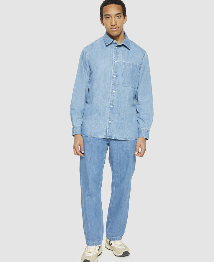 Knowledge Cotton Apparel Loose denim shirt - GOTS/Vegan Light blue denim