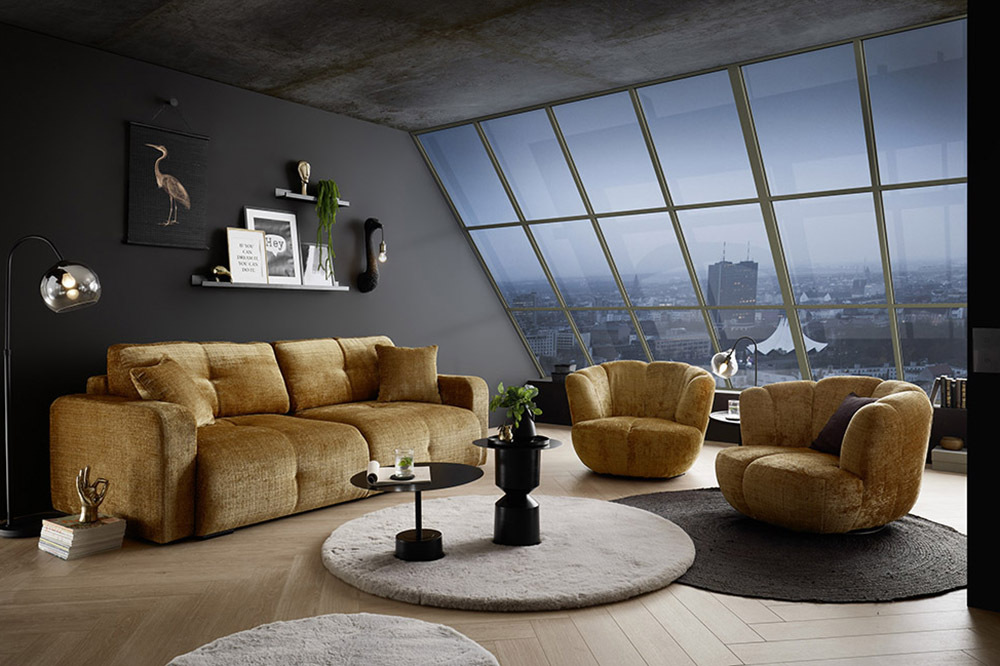 Drehbarer Sessel DIAMOND senfgelb Chenille Cremona 360°