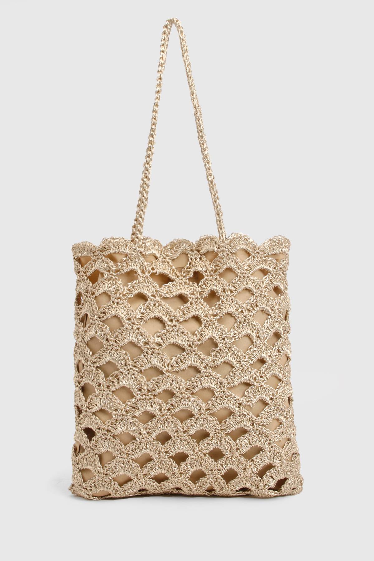 boohoo Sac De Plage Doré À Détails Festonnés Métallisés