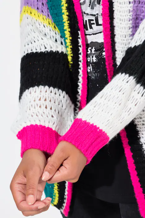 Strickjacke, Straight Fit, bunten Streifen, Ballonärmel, dunkles türkis
