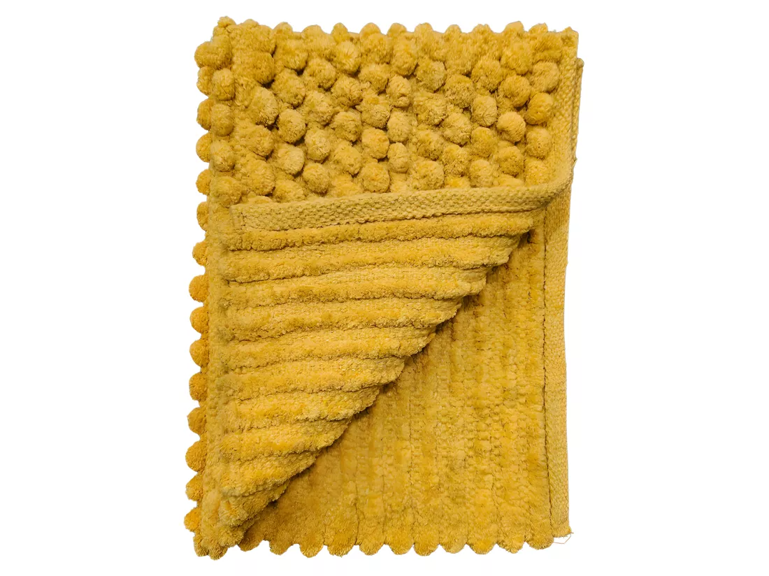 Tapis de salle de bain 40 x 60 cm mini pompon moutarde - MARIE