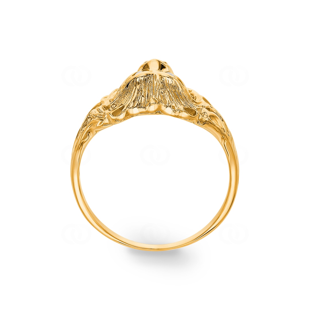 Herrenring 750/18 K Gelbgold Löwe mit Rubin und Diamanten 0.03 ct H/si
