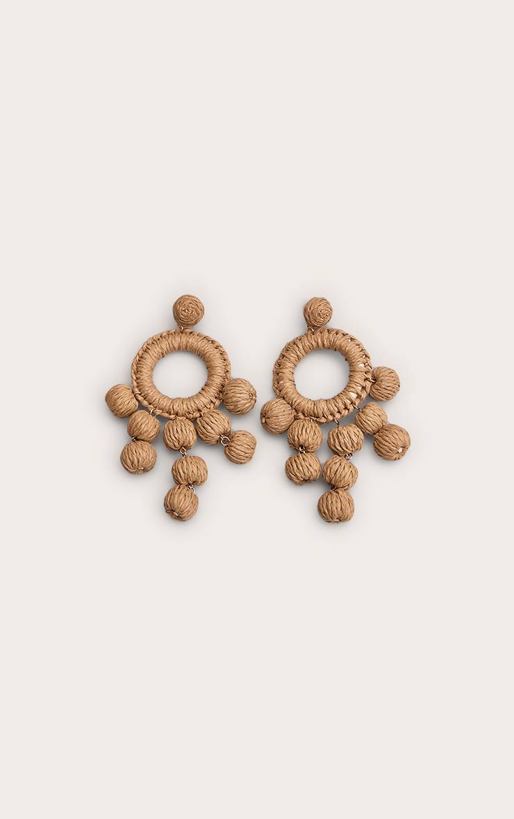 Naturel Boucles D'oreilles Déclaration Circulaires Drapées En Raphia