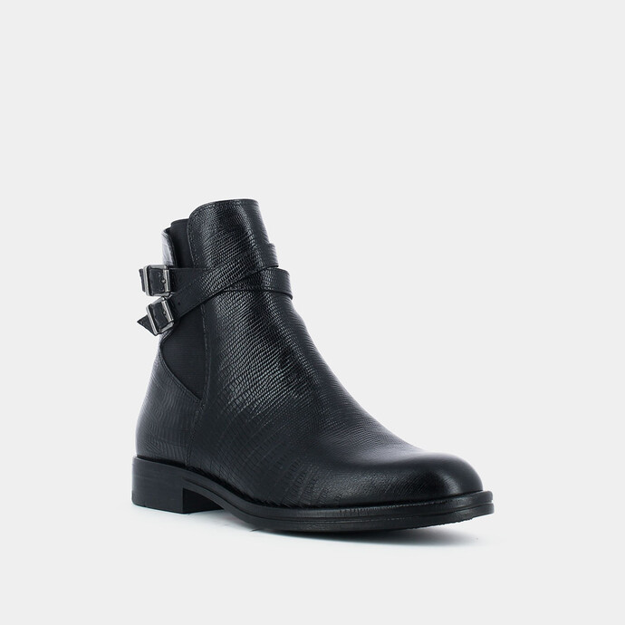 Bottines à boucles fines  en reptile noir