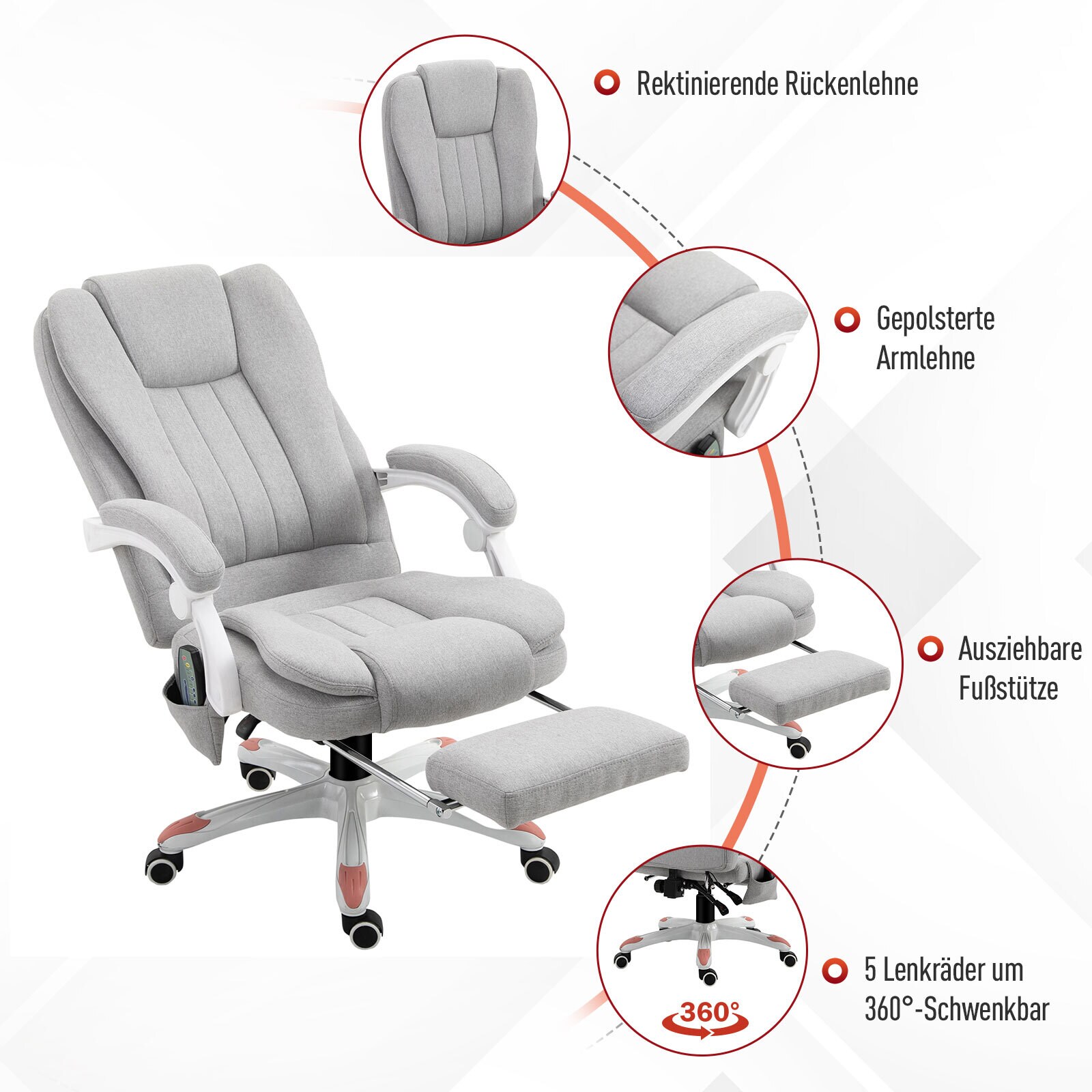 Vinsetto Bürostuhl mit Massagefunktion grau 66 x 63 x 107-115 cm (BxTxH)