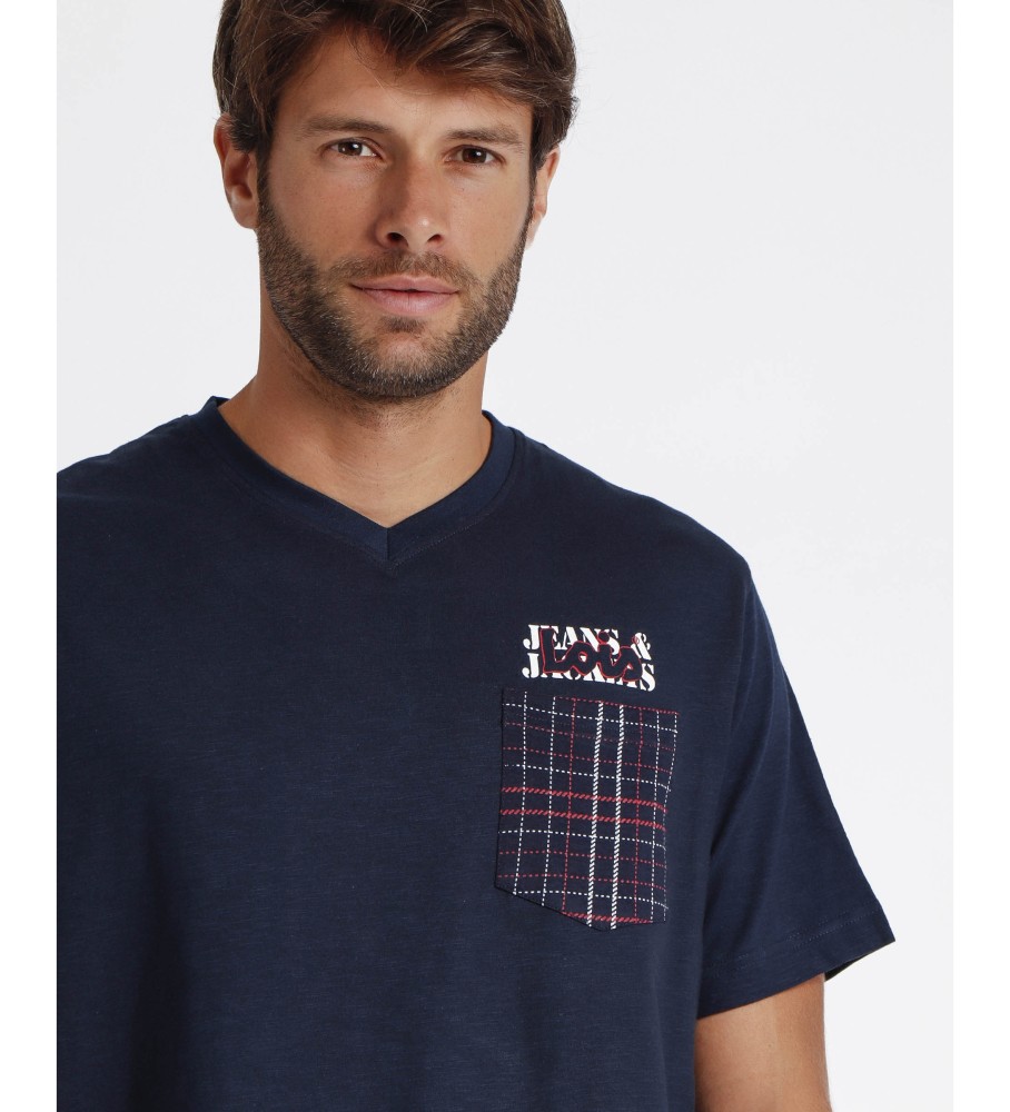 Pijama Lois de manga curta, calça jeans e jaqueta azul marinho