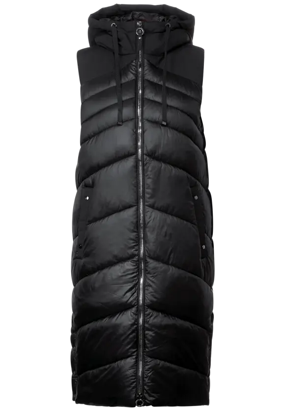 Lange Materialmix Weste - Black