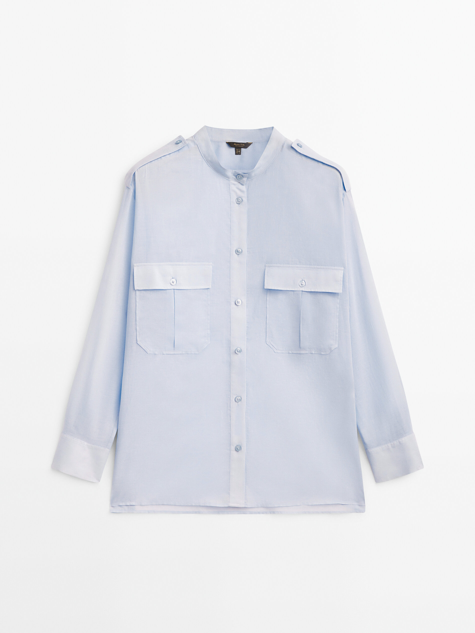 Camisa de voile de algodão com bolsos - AZUL