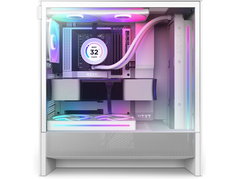 NZXT PC-Gehäuse H5 Flow RGB Weiss Kompaktes Mid-Tower-Gehäuse mit Seitenfenster und RGB-Lüftern