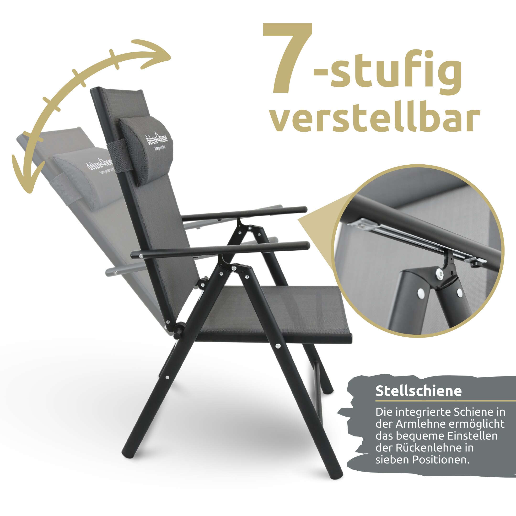 deluxe4home® Gartenstuhl Klappstuhl mit 7-stufig verstellbarer Rückenlehne