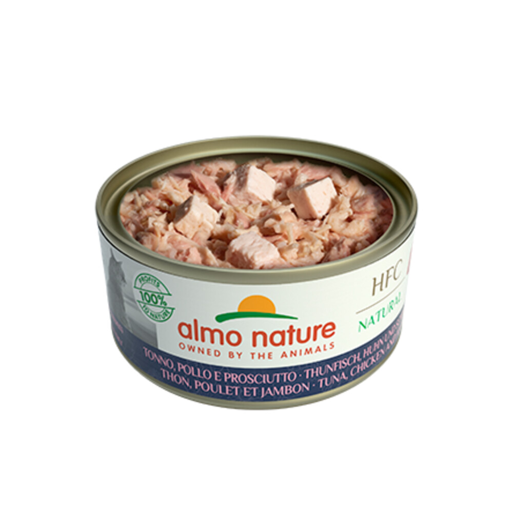 24x Almo Nature HFC Natural Kattenvoer Nat Blik Tonijn, Kip & Ham150 gr