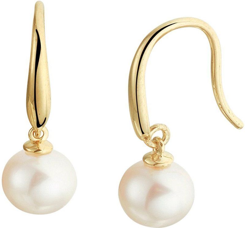 Oorhangers - Geelgoud - Franse Haak - 14K - Zoetwaterparel - 1.8 cm hoogte