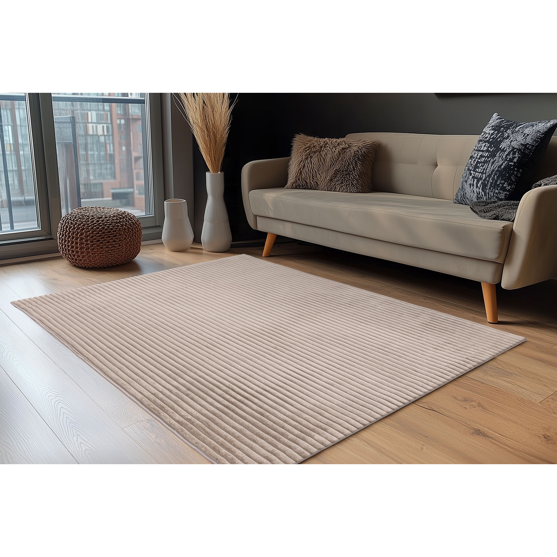 Kunstfellteppich - taupe - 80x150 cm - Grobcordoptik