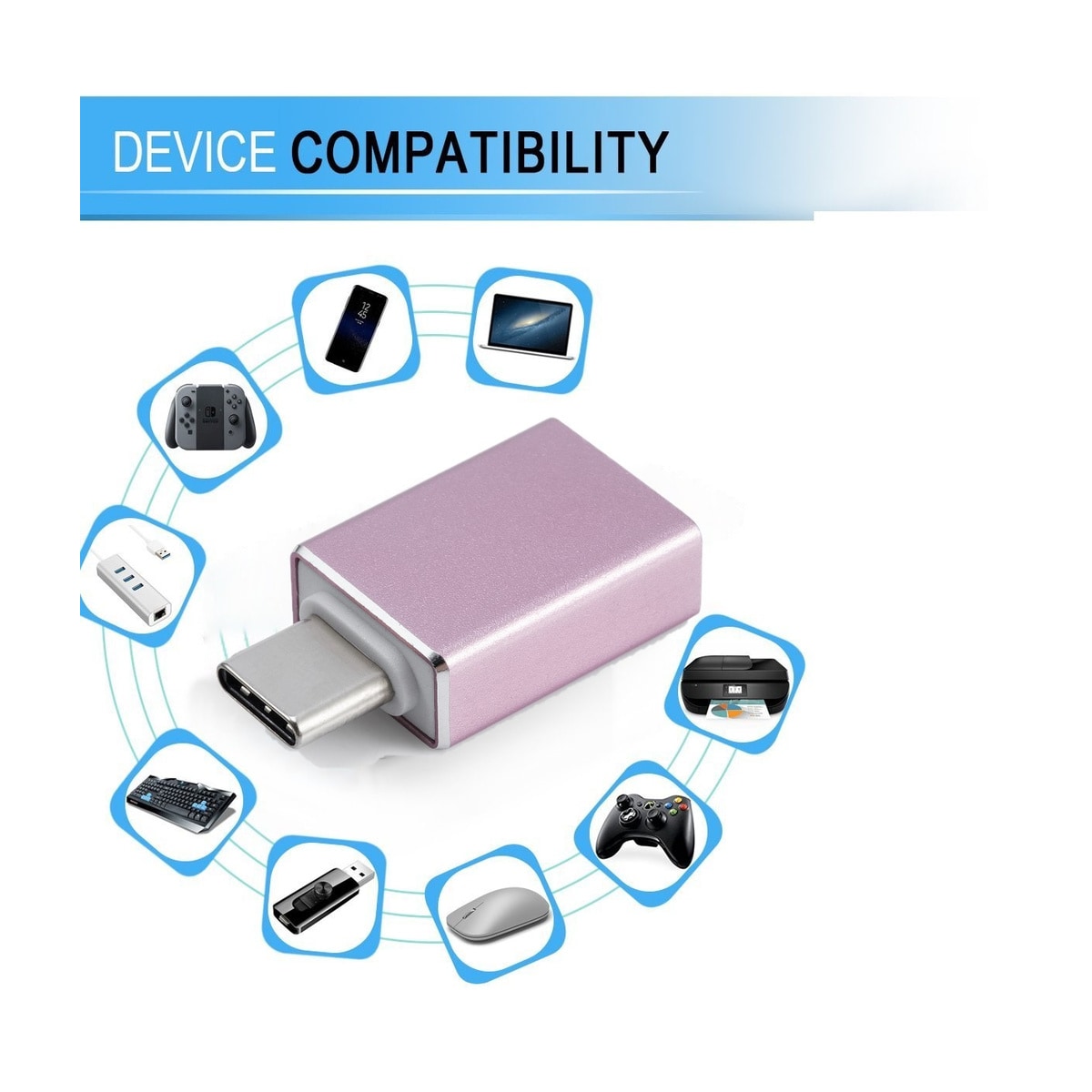 Adapter USB-C (hann) til USB 3.0 (hun) Rosa