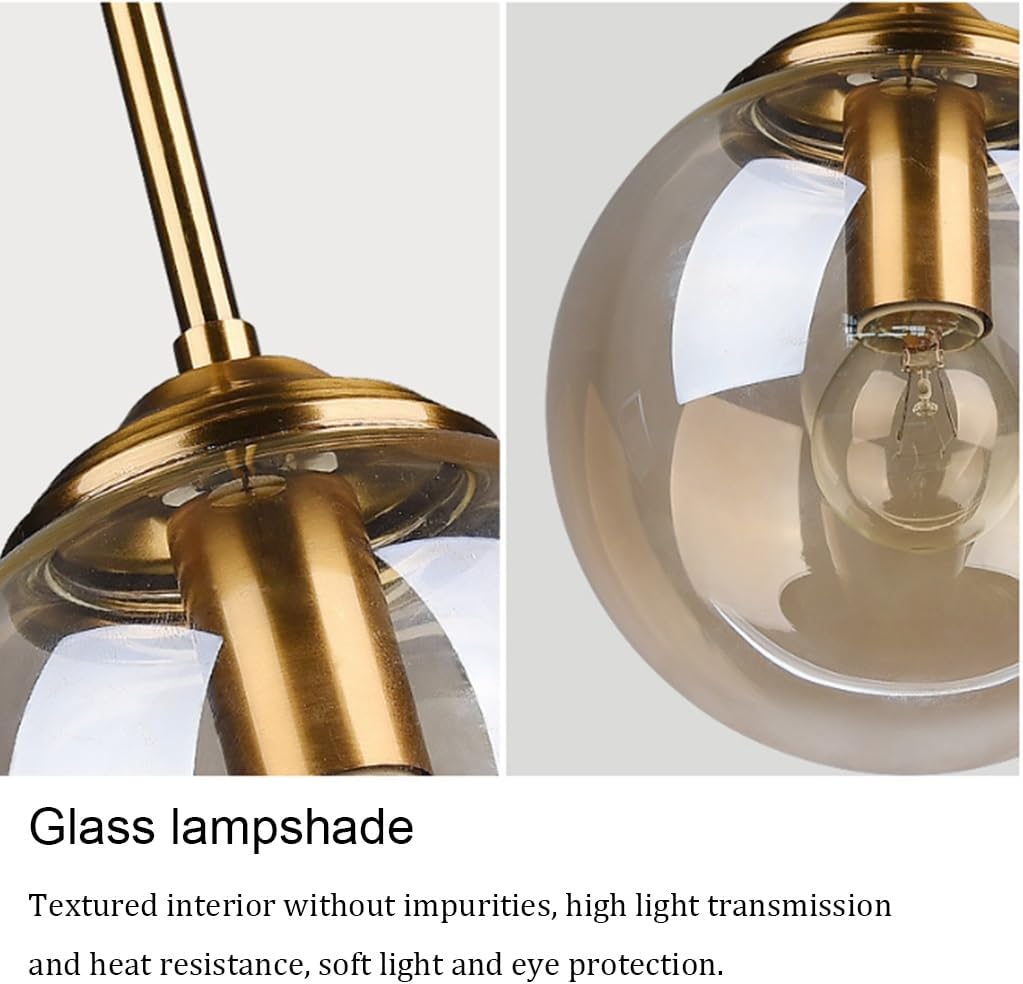 Glas Pendelleuchte Esstisch Hängelampe, Pendellampe 3-flammig Glas Lampenschirm Modern Design Kreative Hängeleuchte Höhenverstellbar Wohnzimmer Schlafzimmer Küche Leuchte Dekoration(Amber,3 heads)